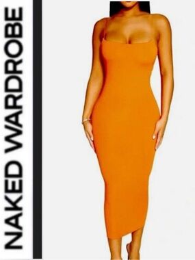 Naked Wardrobe 🧡 Orange Bodycon Midi strappy Dress